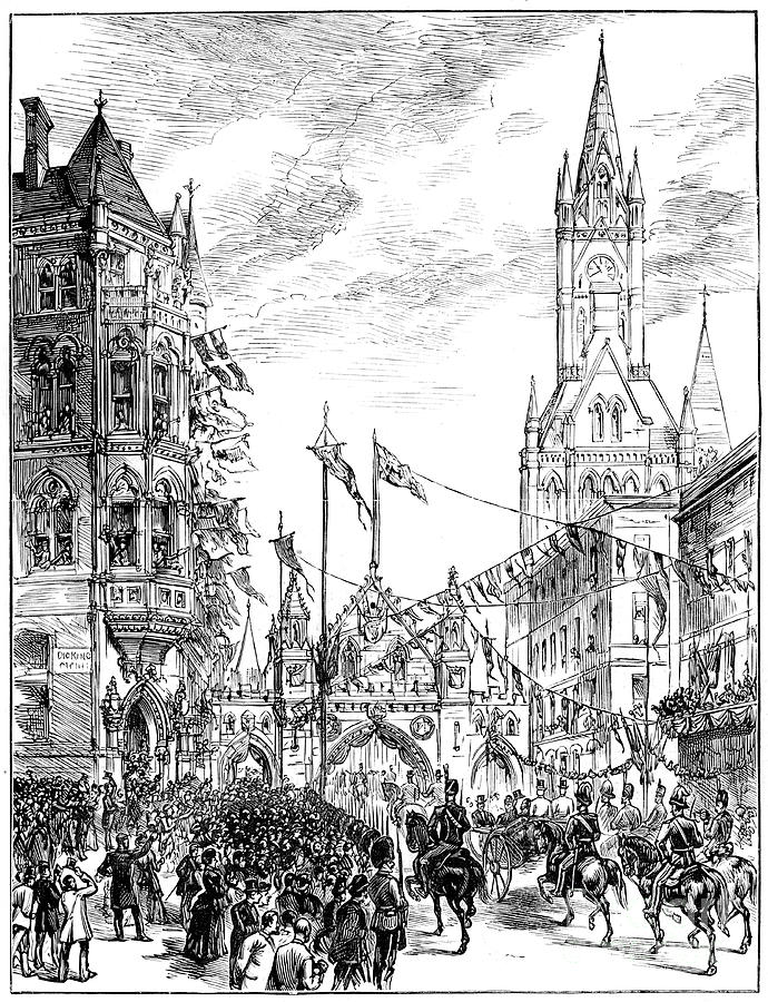 Procession Approaching The Town Hall Drawing by Print Collector