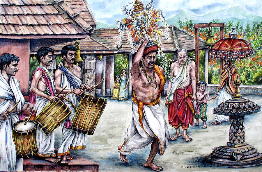 Procession at Igguthappa Temple Painting by Trish Taylor Ponappa