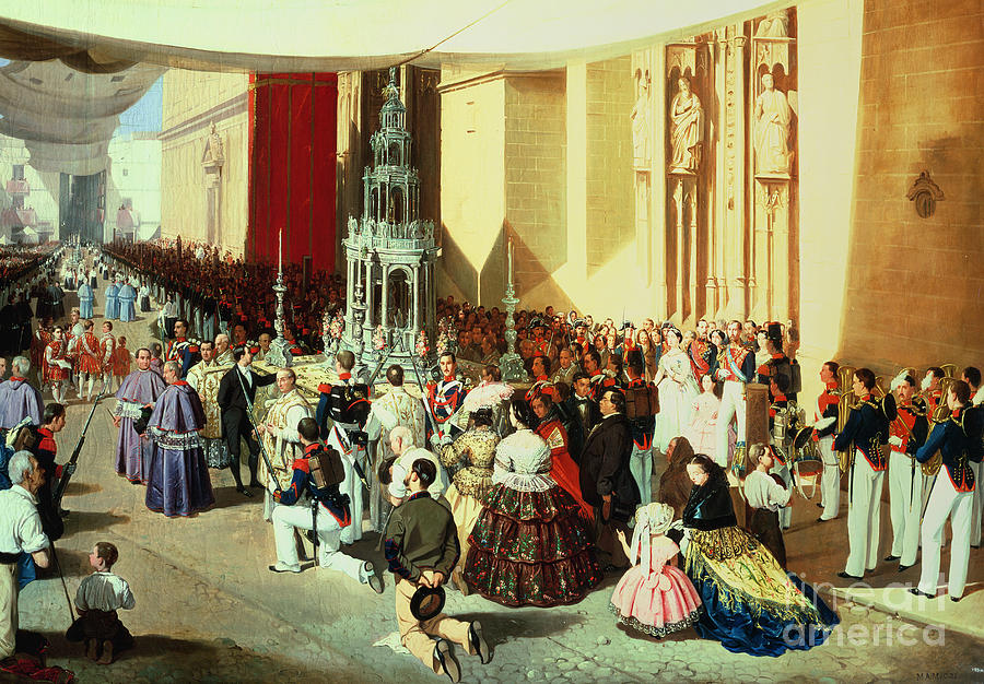 Procession Of Corpus Christi In Seville Painting by Manuel Cabral Y Aguado Bejarano