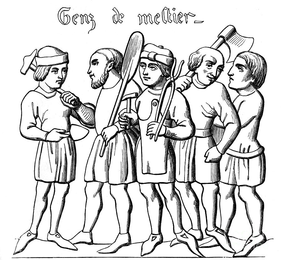 Professional Tradesmen, 14th Century Drawing by Print Collector