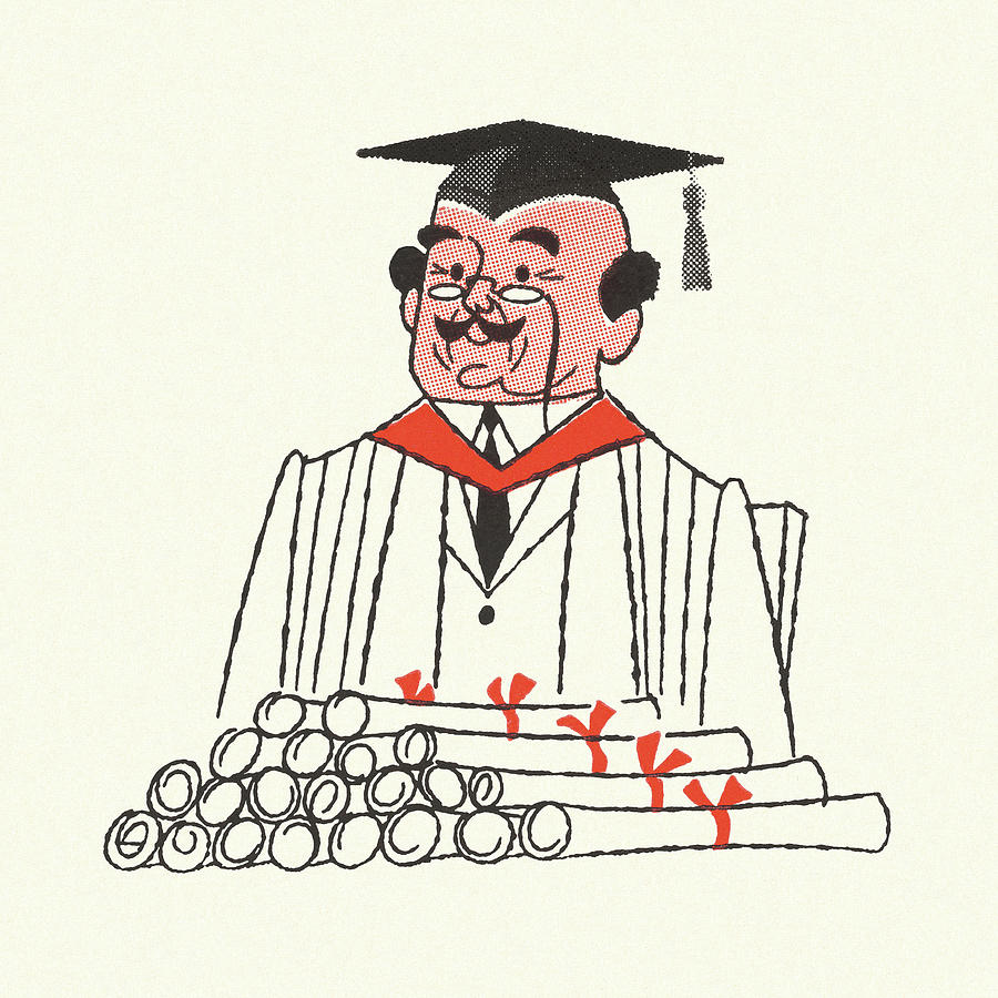 Vintage Drawing - Professor with Diplomas by CSA Images