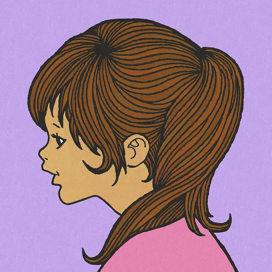 Vintage Drawing - Profile of a Girl with Brown Hair by CSA Images