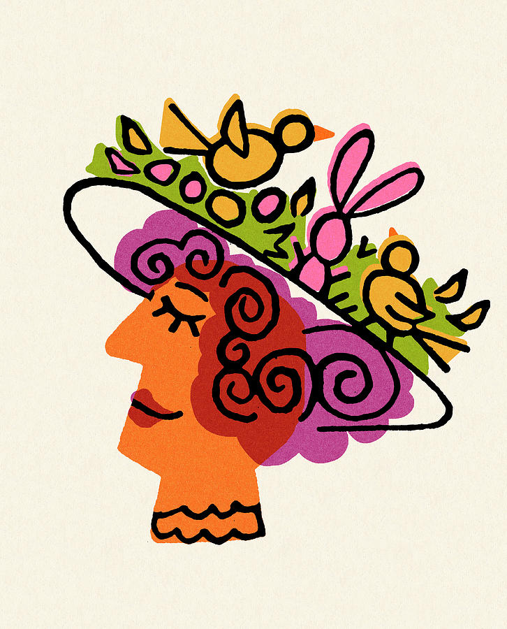 Easter Drawing - Profile of a Woman Wearing an Easter Hat by CSA Images