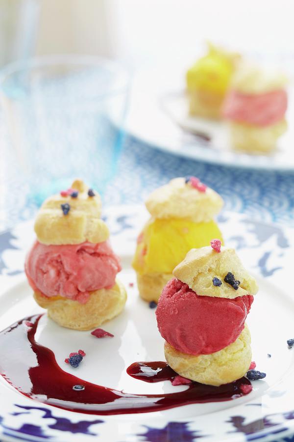 Profiteroles With Fruit Ice Cream Photograph by Atelier Mai 98