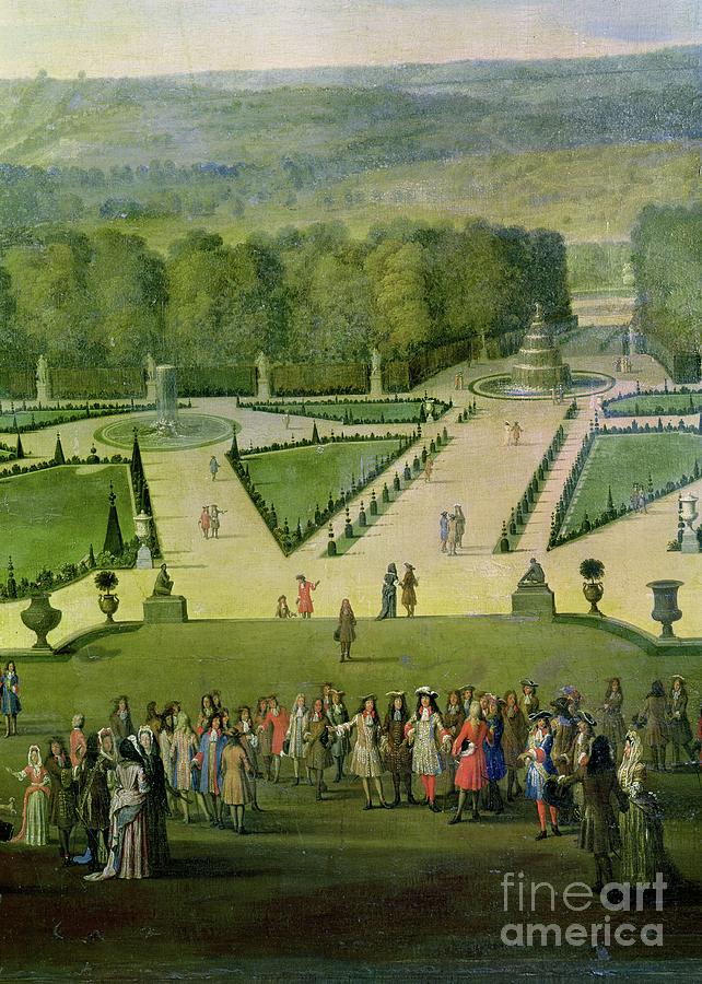 Promenade Of Louis Xiv By The Parterre Du Nord, Detail Of Louis And His Entourage, C.1688 Painting by Etienne Allegrain