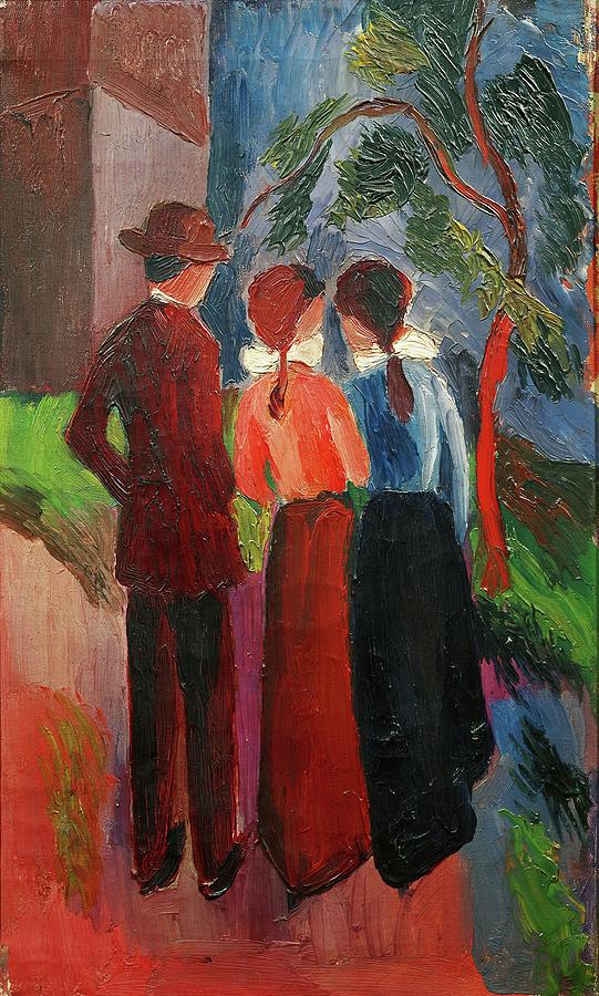 Promenade of three people,1914 Oil on canvas, 56 x 33 cm. Painting by August Macke -1887-1914-