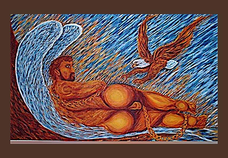 Greek Legends Painting - Prometheus Chained To The Mountain by Claude Edwin Theriault Greek Legends Painting - Prometheus Chained To The Mountain by Claude Edwin Theriault