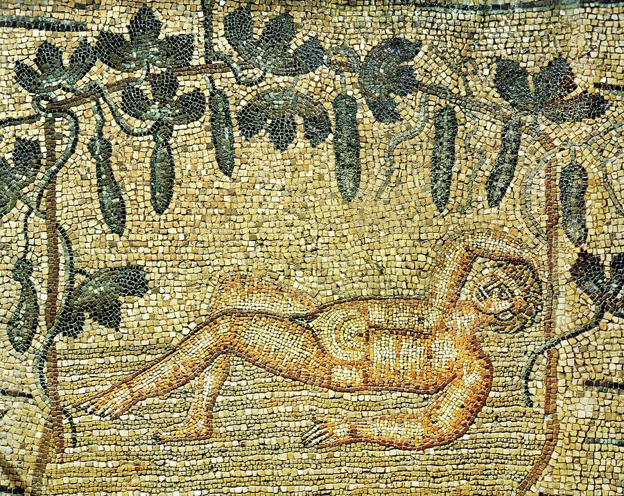 Prophet Jonah rests under gourd vine in Nineveh later to be destroyed by sirocco mosaic pavement ... Painting by Album