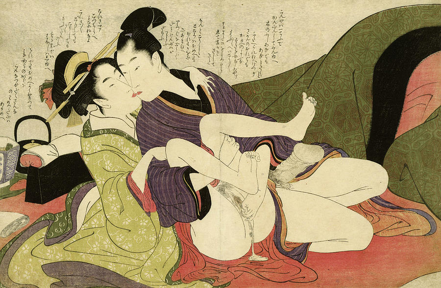 Nude Painting - Prostitute Kissing with Young Man, 1799 by Kitagawa Utamaro