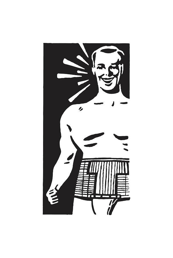 Black And White Drawing - Proud Man in Girdle with T Mark by CSA Images