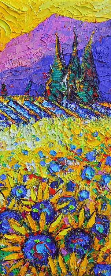 PROVENCE SUNFLOWERS textural impasto palette knife painting abstract landscape by Ana Maria Edulescu Painting by Ana Maria Edulescu