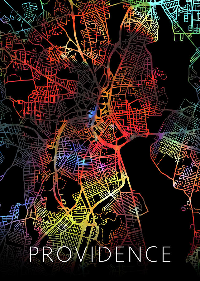 Providence Mixed Media - Providence Rhode Island Watercolor City Street Map Dark Mode by Design Turnpike Providence Mixed Media - Providence Rhode Island Watercolor City Street Map Dark Mode by Design Turnpike