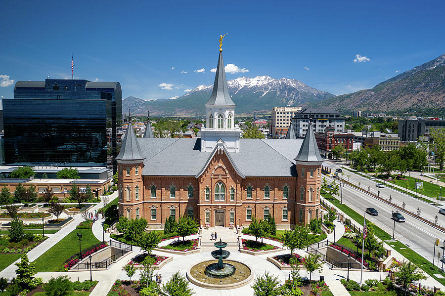 Provo Utah City LDS Temple Aerial Photograph by Dave Koch