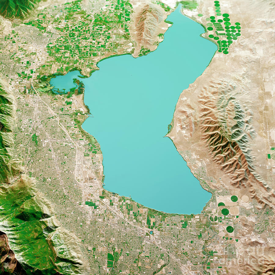 Provo Digital Art - Provo Utah Lake 3D Render Aerial Landscape View From North Aug 2 by Frank Ramspott