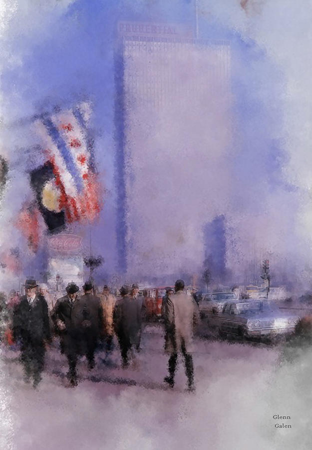 Prudential Building 1960s morning on Michigan Avenue in Chicago Mixed Media by Glenn Galen