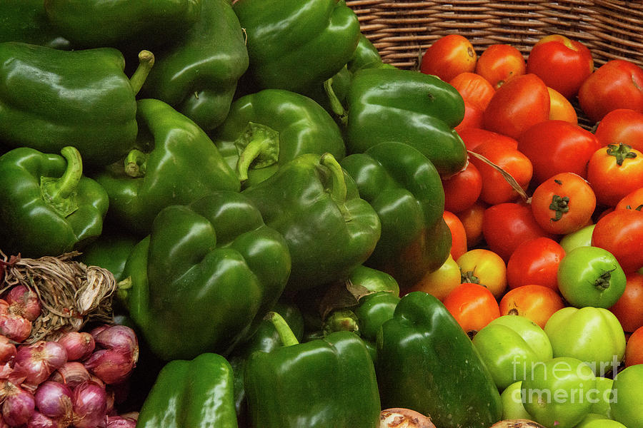 Vegetable Photograph - Psar Leu Market Bell Peppers  by Bob Phillips