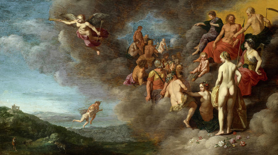 Cupid Painting - Psyche Is Carried To The Olympus By Mercury by Cornelis van Poelenburg Cupid Painting - Psyche Is Carried To The Olympus By Mercury by Cornelis van Poelenburg