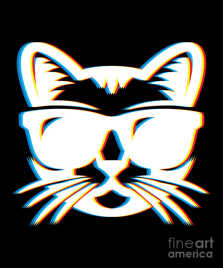 Psychedelic Cat Gift Psy Trance Music Trippy Retro 3D Effect Design for Animal Lovers #2 Digital Art by Martin Hicks