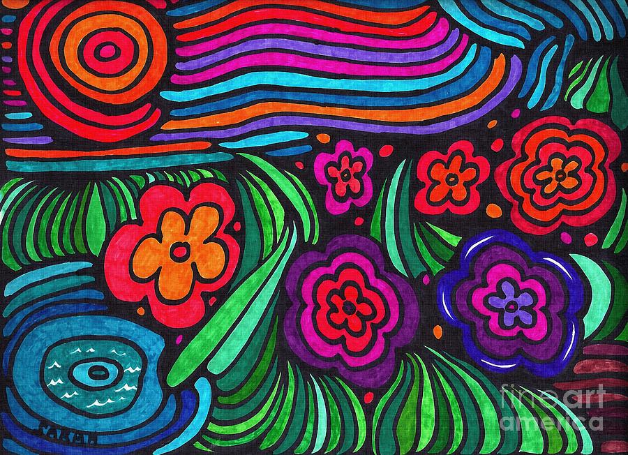 Psychedelic Garden Drawing by Sarah Loft