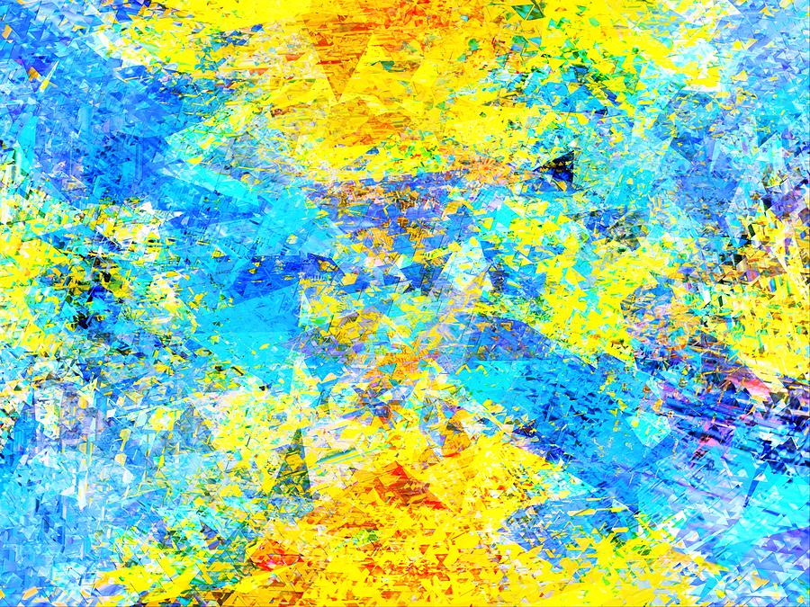 Psychedelic Geometric Abstract Pattern In Yellow And Blue Digital Art