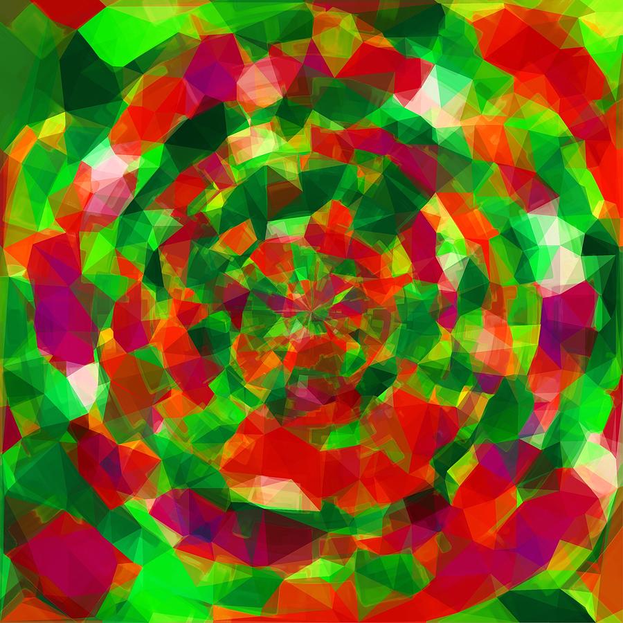 Psychedelic Geometric Polygon Pattern Abstract In Red Green Pink Digital Art
