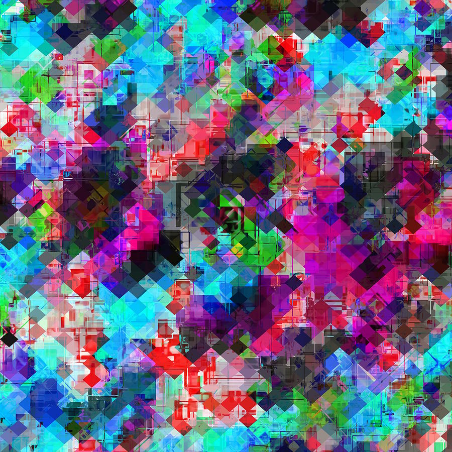 Psychedelic Geometric Square Pattern Pixel Abstract Background In Pink Blue Green Red Digital Art