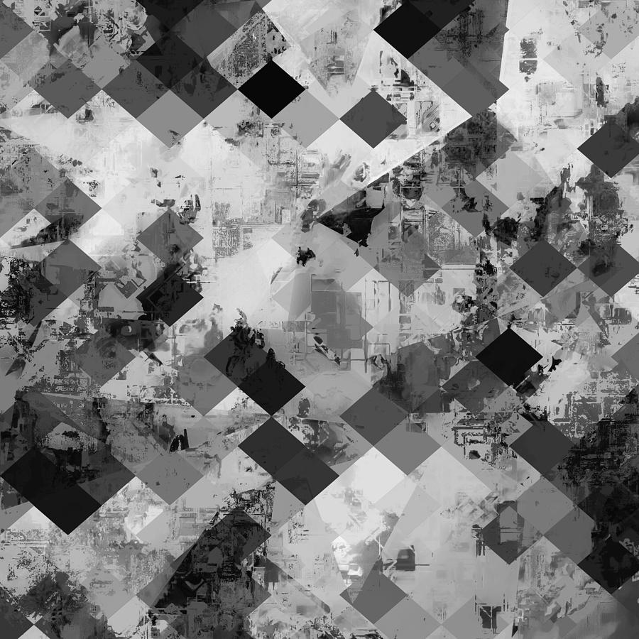 Psychedelic Geometric Square Pixel Pattern Abstract Background In Black And White Digital Art