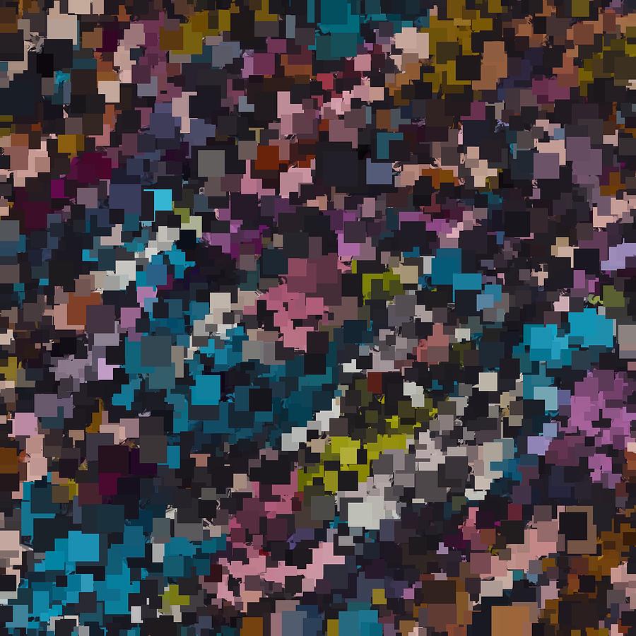 Psychedelic Geometric Square Pixel Pattern Abstract In Pink Blue Brown Yellow Black Digital Art
