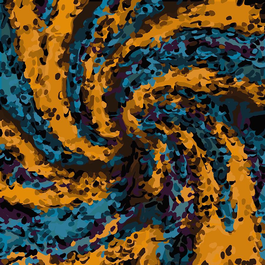 Psychedelic Graffiti Line Pattern Painting Abstract In Brown And Blue Digital Art