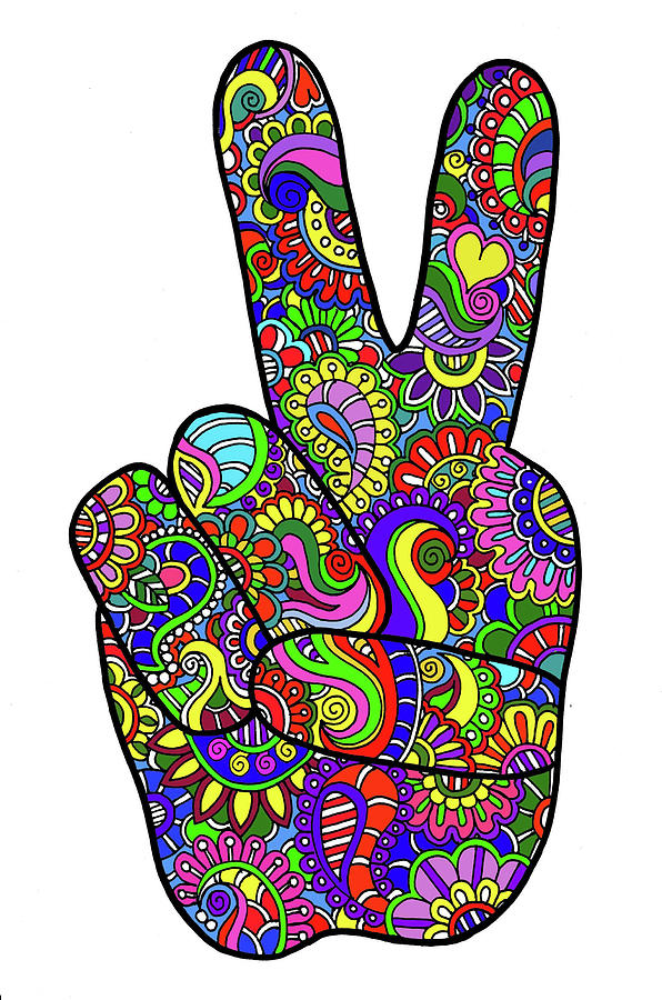 Psychedelic Mehndi Peace Sign Drawing By Kathy G Ahrens Pixels