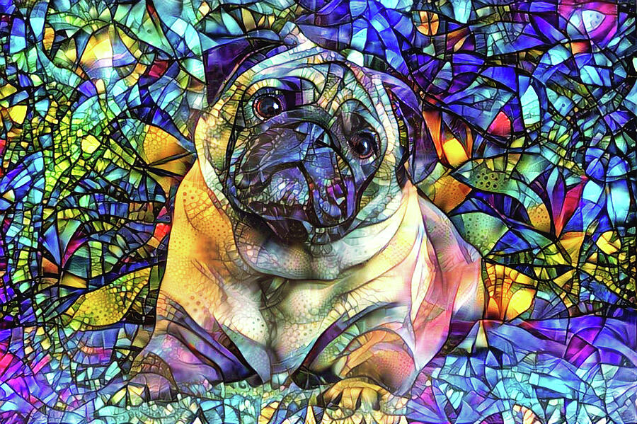 Pug Digital Art - Psychedelic Pug Dog Art by Peggy Collins