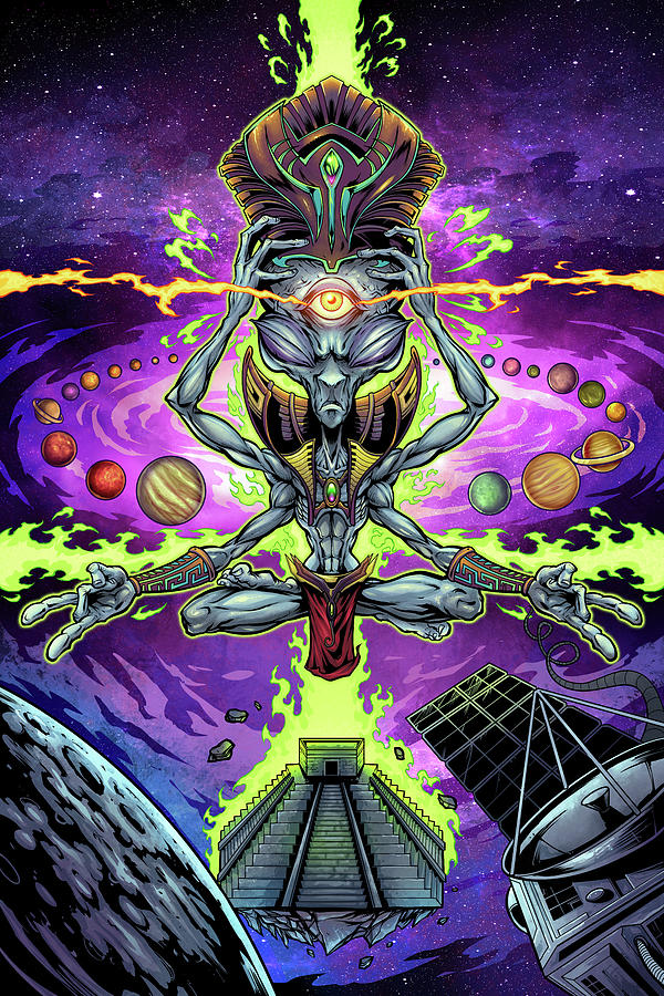 Planet Digital Art - Psychedelic Space Alien by Flyland Designs