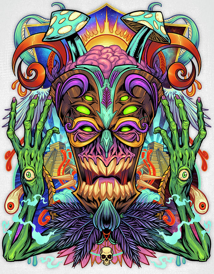 Cool Digital Art - Psychedelic Tiki Creature by Flyland Designs