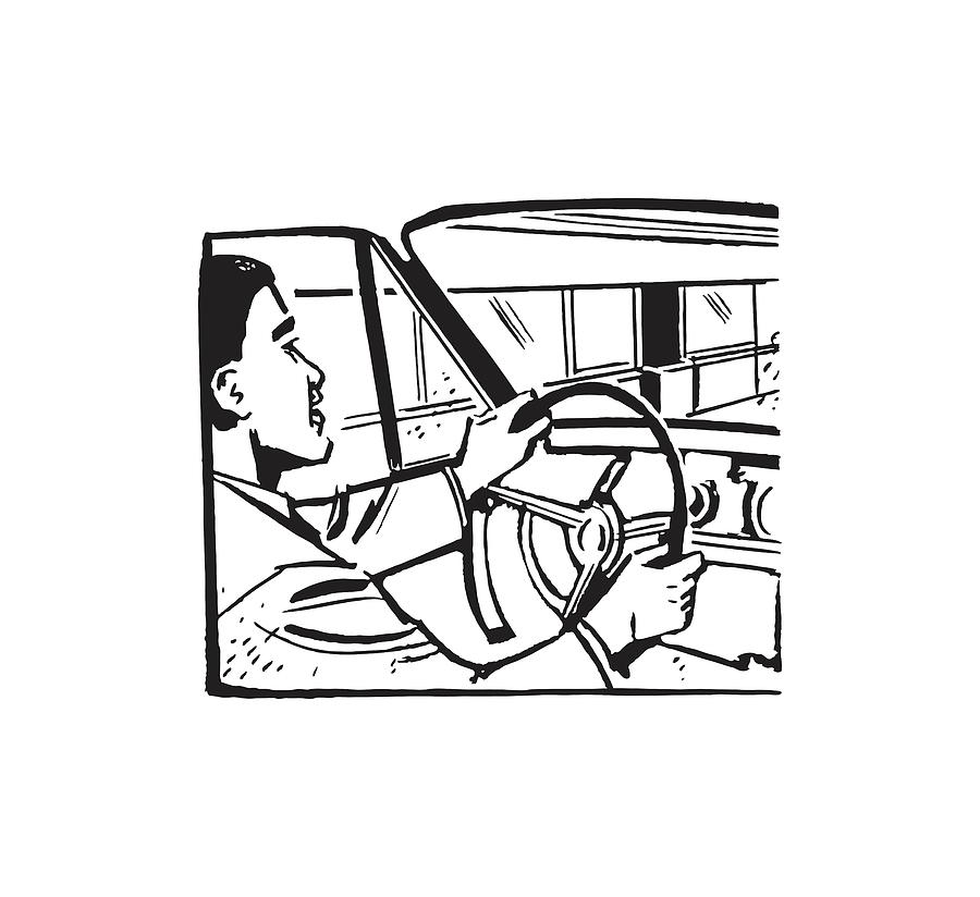 Black And White Drawing - Public Transit Male Driver by CSA Images
