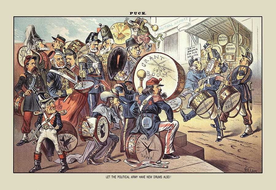 Drum Painting - Puck Magazine: Let the Political Army Have the New Drums Also! by Bernhard Gillam