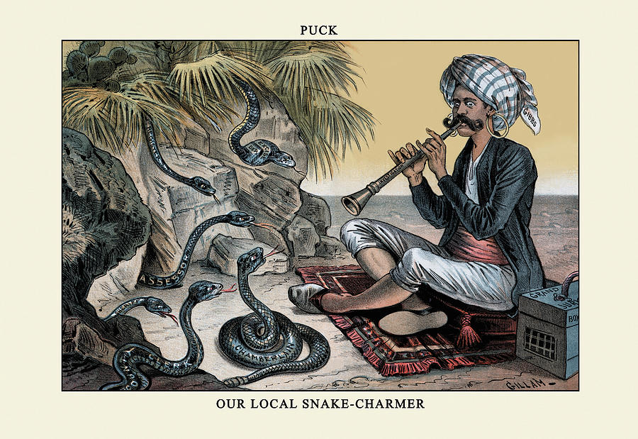 Puck Magazine: Our Local Snake-Charmer Painting by Bernhard Gillam