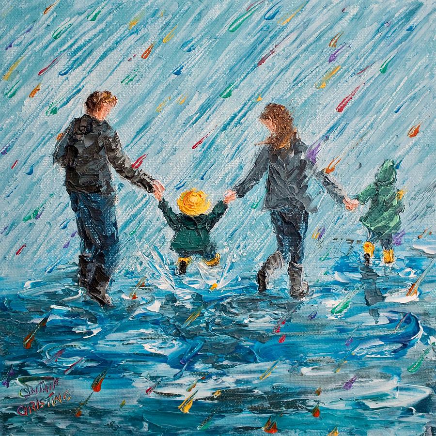 Puddle Jumping-Family Style No. 4 Painting by Cynthia Christine | Fine ...