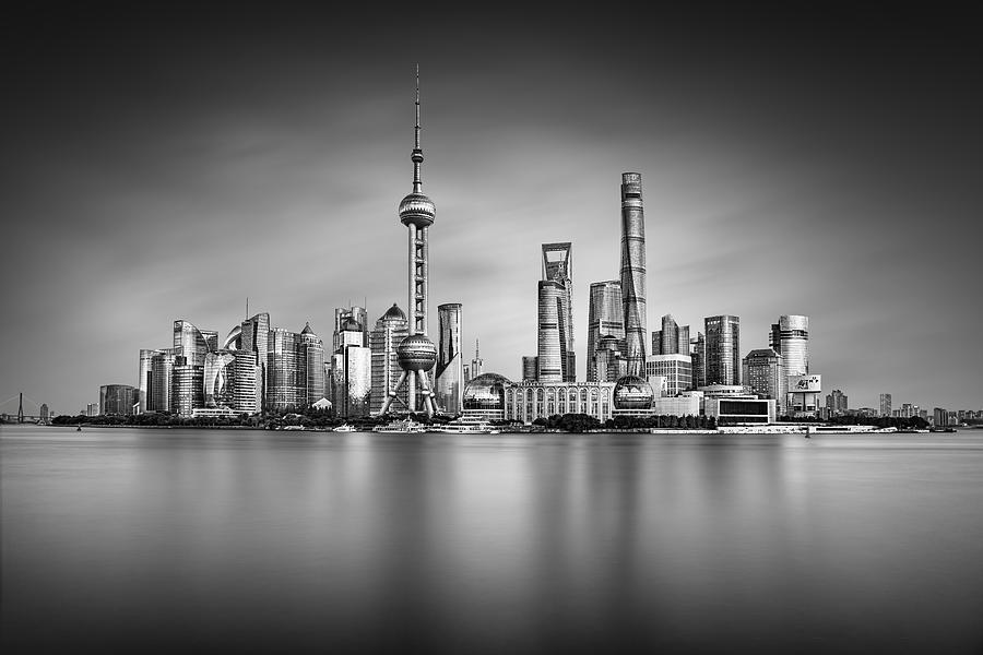 Pudong In Black & White Photograph by Antoni Figueras