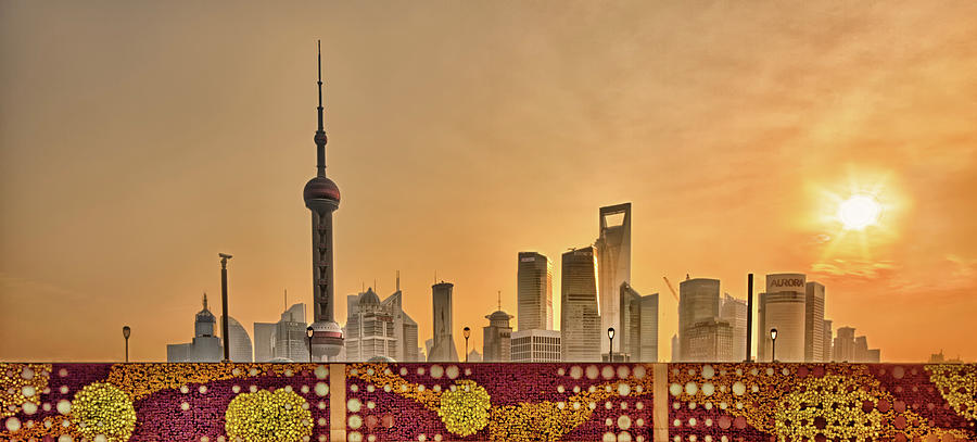 Architecture Photograph - Pudong Skyline At Sunrise, Shanghai by William Yu Photography
