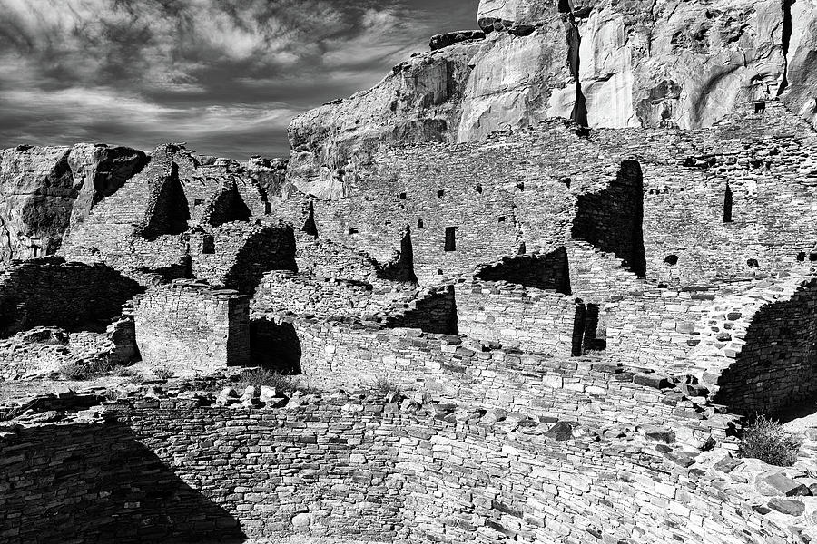 Pueblo Bonito in Chaco Canyon - Black and White Photograph by Kathleen Bishop