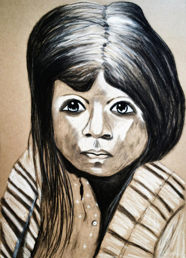 Charcoal Drawing - Pueblo Girl by Ayasha Loya