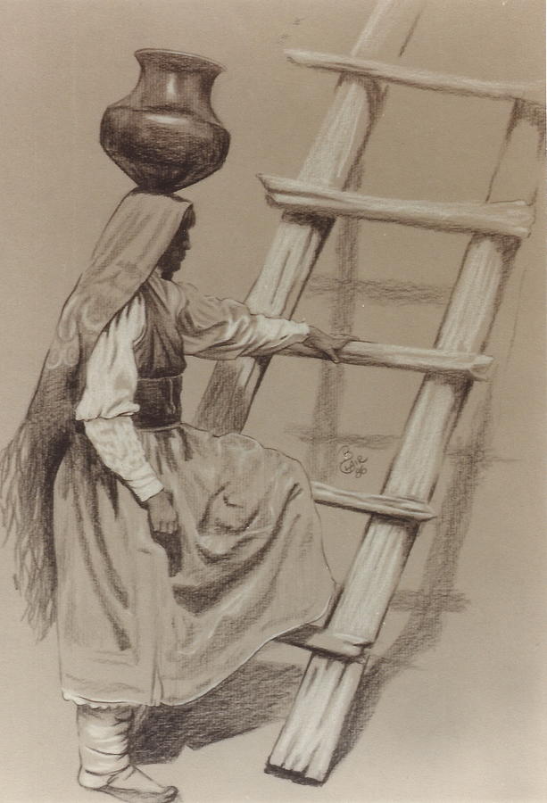 Pueblo Woman Drawing by Barbara Keith