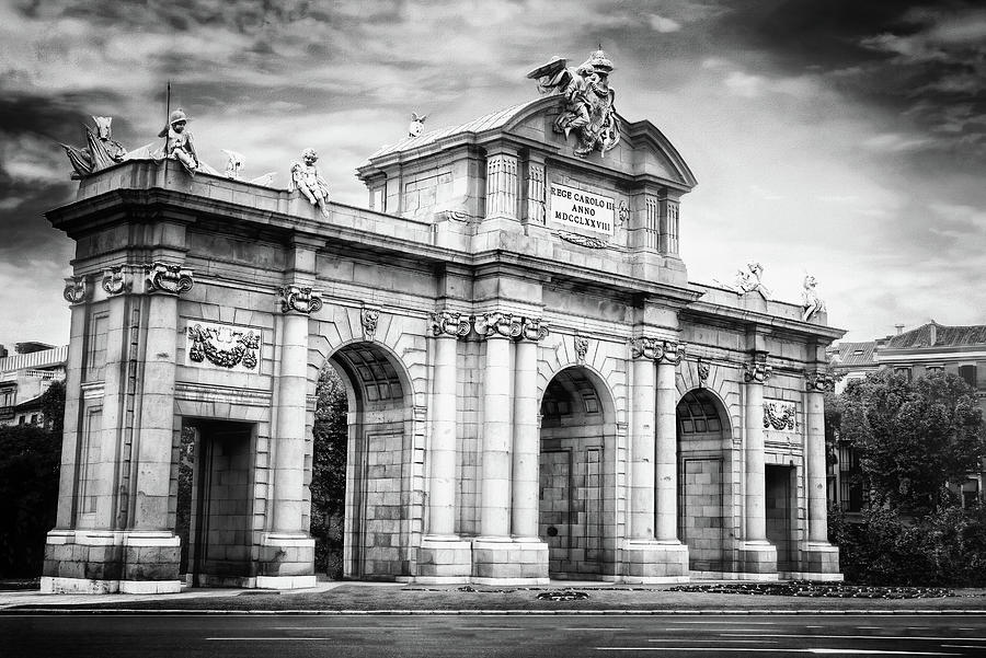 City Photograph - Puerta de Alcala Madrid Spain Black and White by Carol Japp