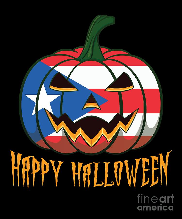 Puerto Rican Flag Halloween Pumpkin Jack o Lantern Costume Digital Art