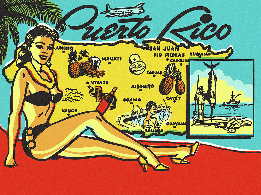 Vintage Drawing - Puerto Rico Travel Postcard by CSA Images