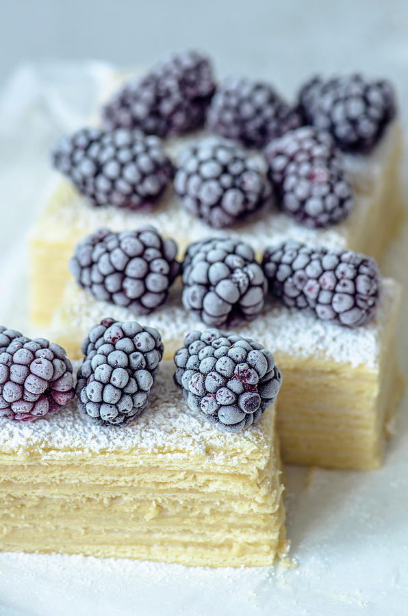 Puff Pastry Slices With Frozen Blackberries Photograph by Gorobina