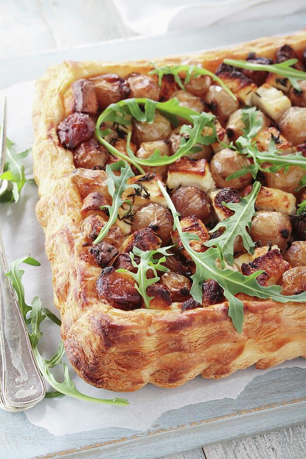 Puff Pastry Tart With Feta Cheese And Shallots Photograph by Neil Langan