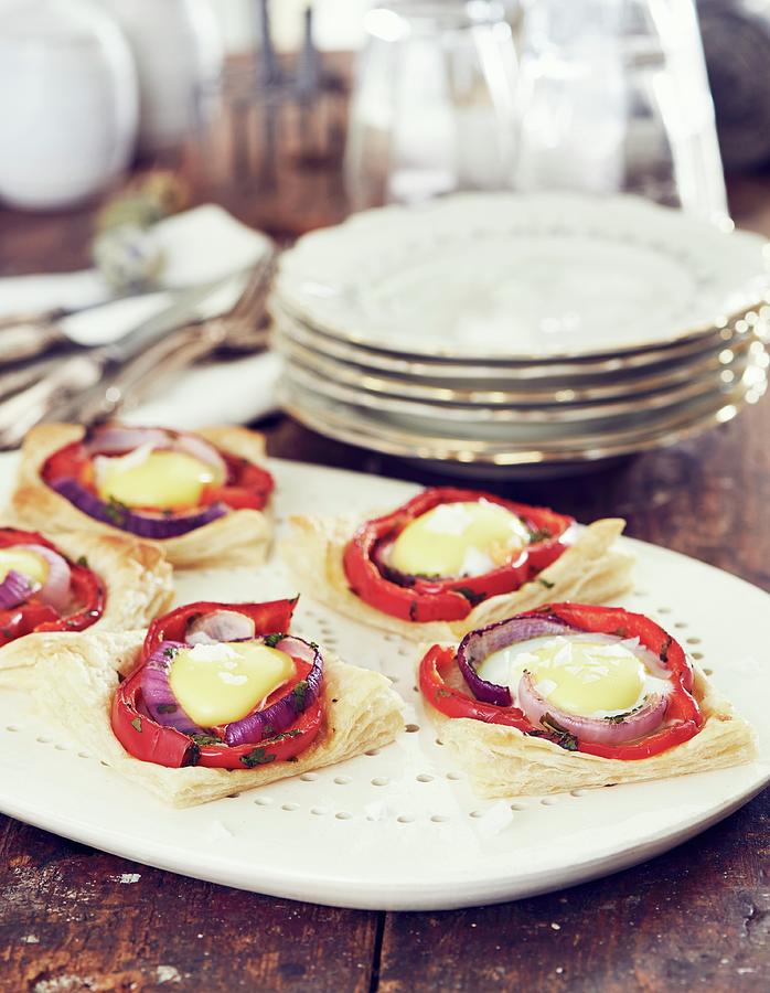 Puff Pastry With Peppers, Onions And Fried Eggs For Easter Photograph by Hannah Kompanik