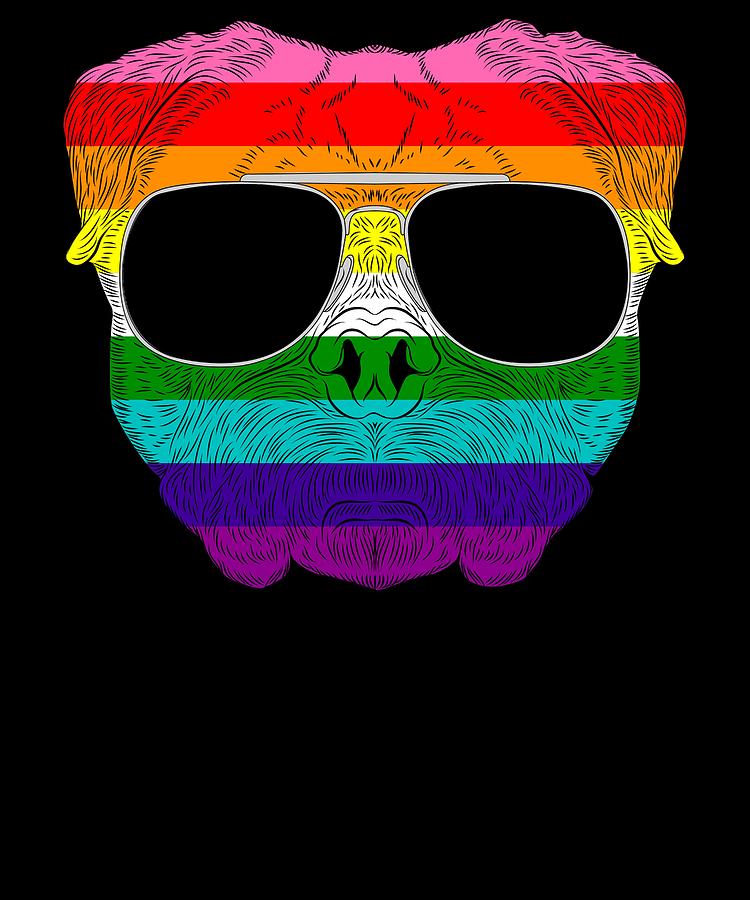 Pug Dog Face Gay Pride Rainbow With Sunglasses