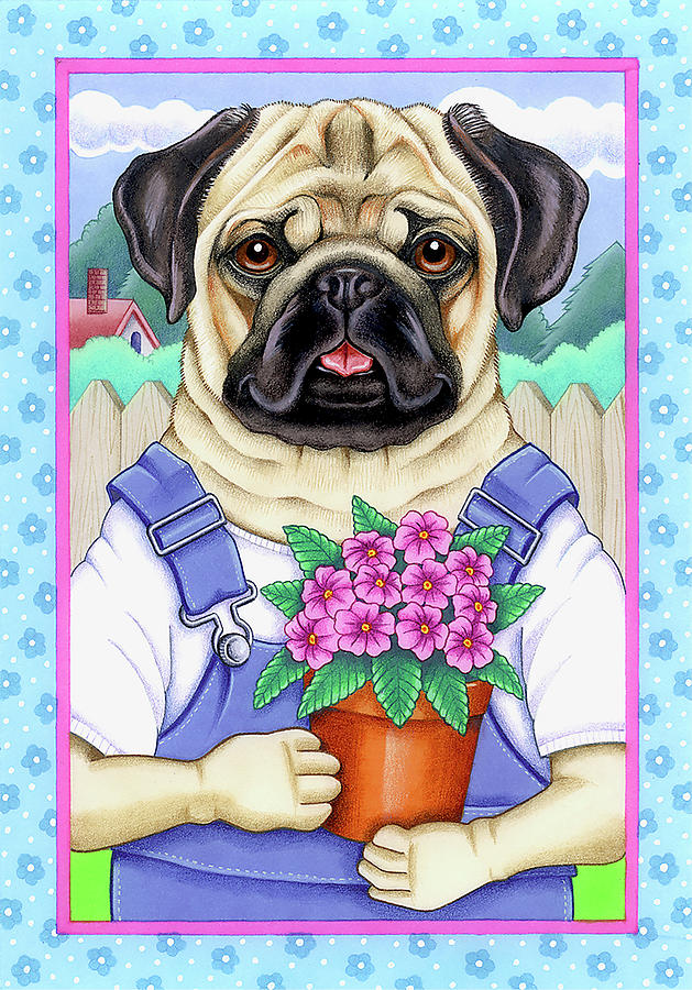 Dog Mixed Media - Pug Flower Pot by Tomoyo Pitcher